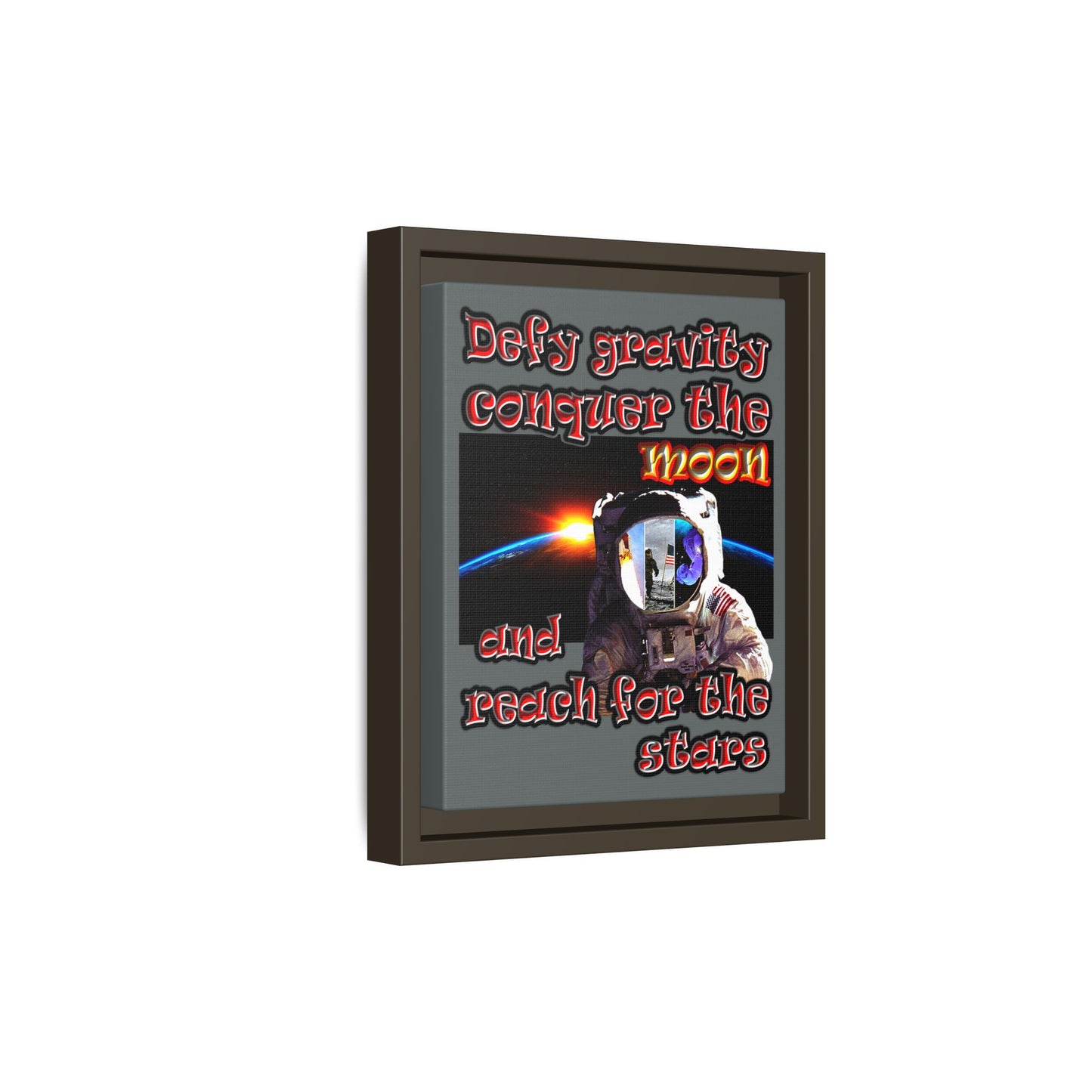 defy conquer reach - framed canvas art (dark grey)