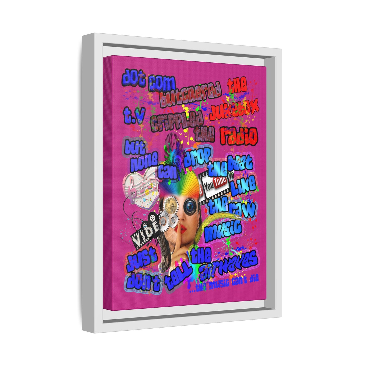 drop the beat - framed canvas art (pink)