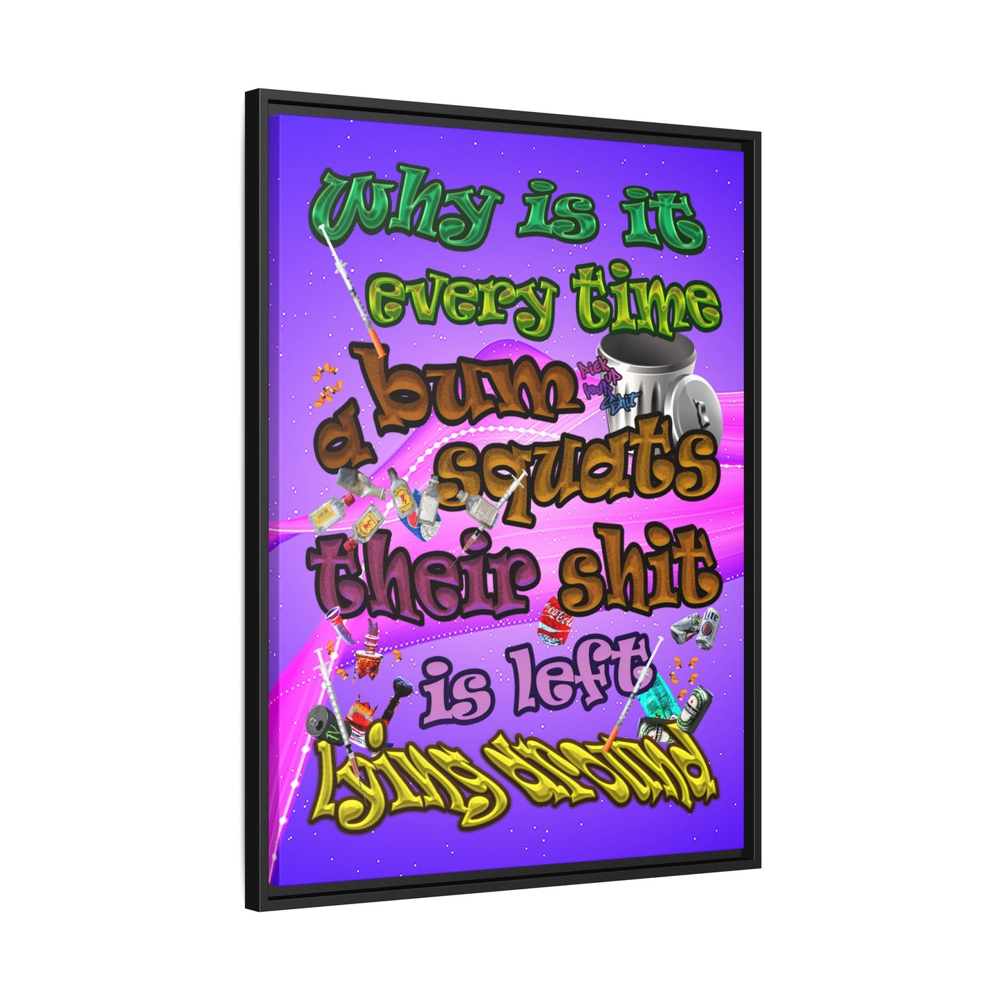 the bum's shit - framed canvas art (purple-pink wave)