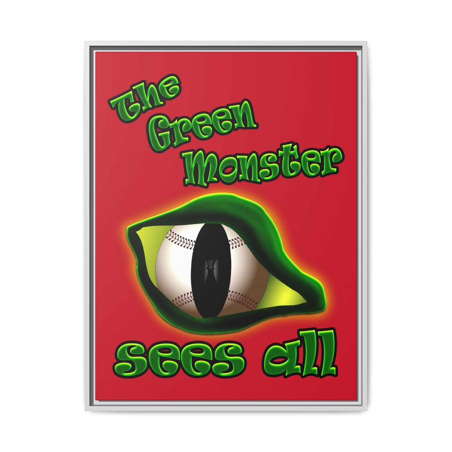 green monster - framed canvas art (dark red)