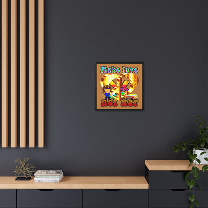 love peace - framed canvas art (light brown)