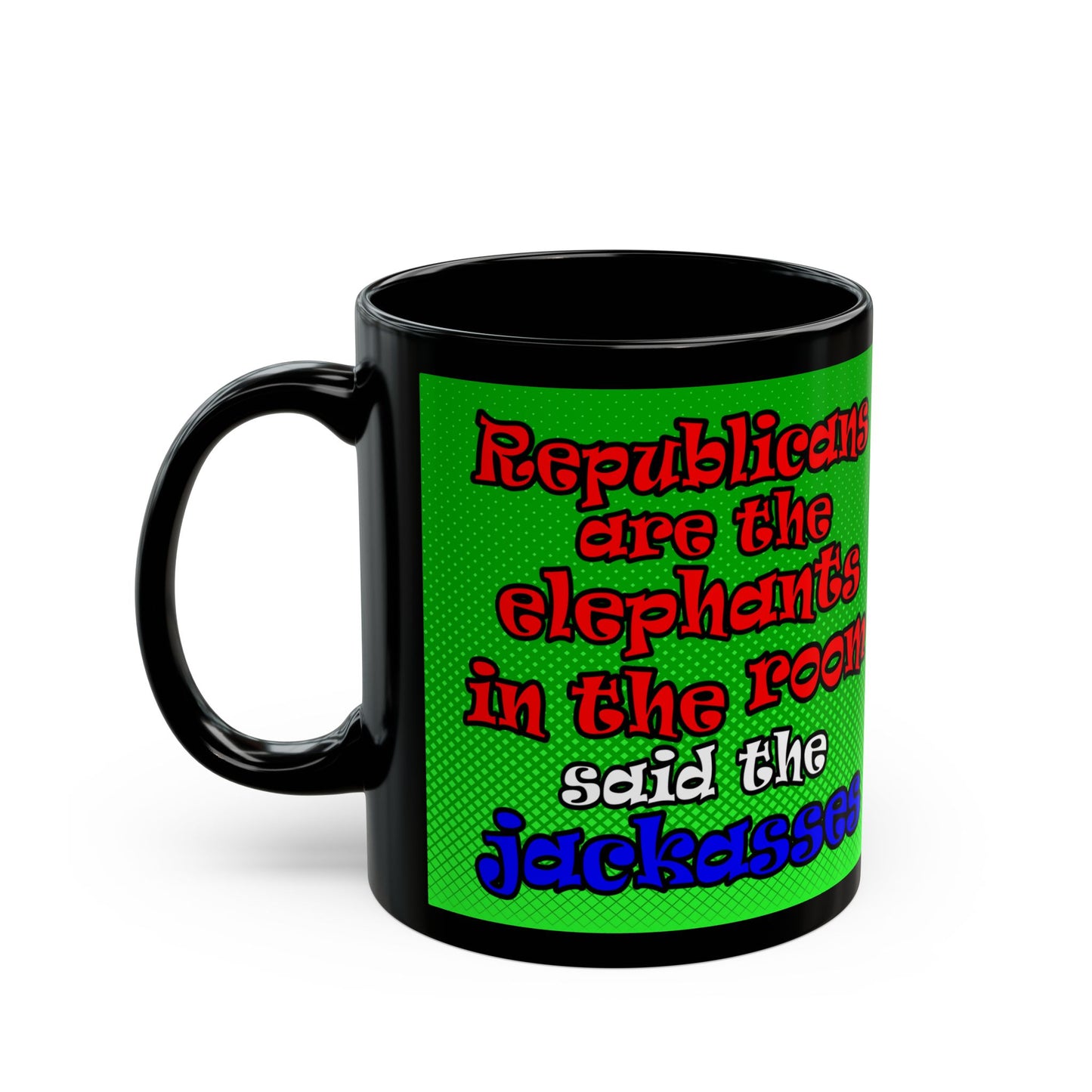 donkeys and elephants - Black Mug (logo green)