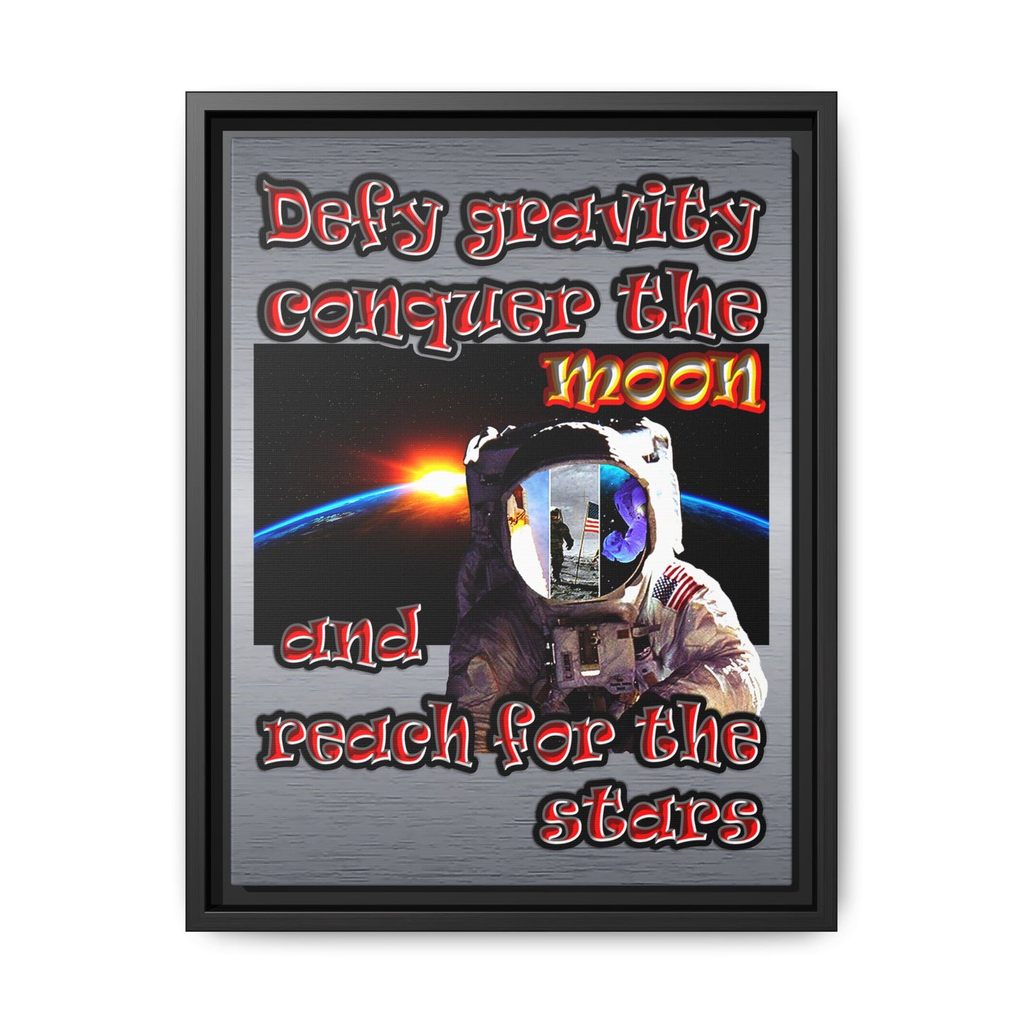 defy conquer reach - framed canvas art (brushed nickel)