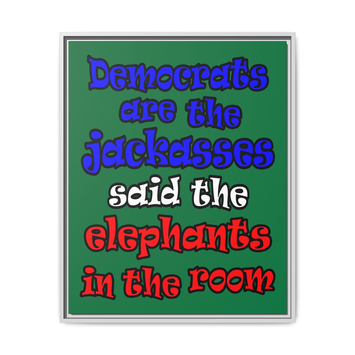 donkeys and elephants - framed canvas art (dark green)