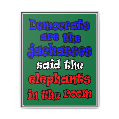 donkeys and elephants - framed canvas art (dark green)