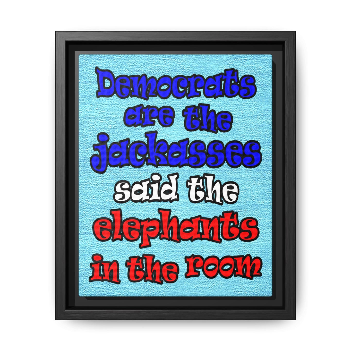 donkeys and elephants - framed canvas art (faded blue)