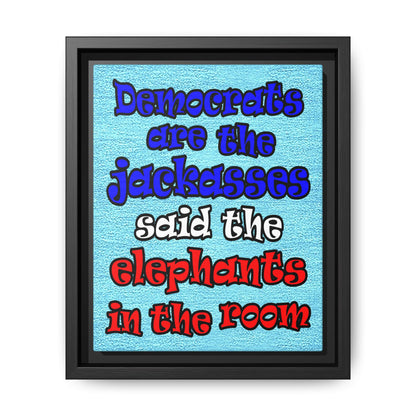 donkeys and elephants - framed canvas art (faded blue)