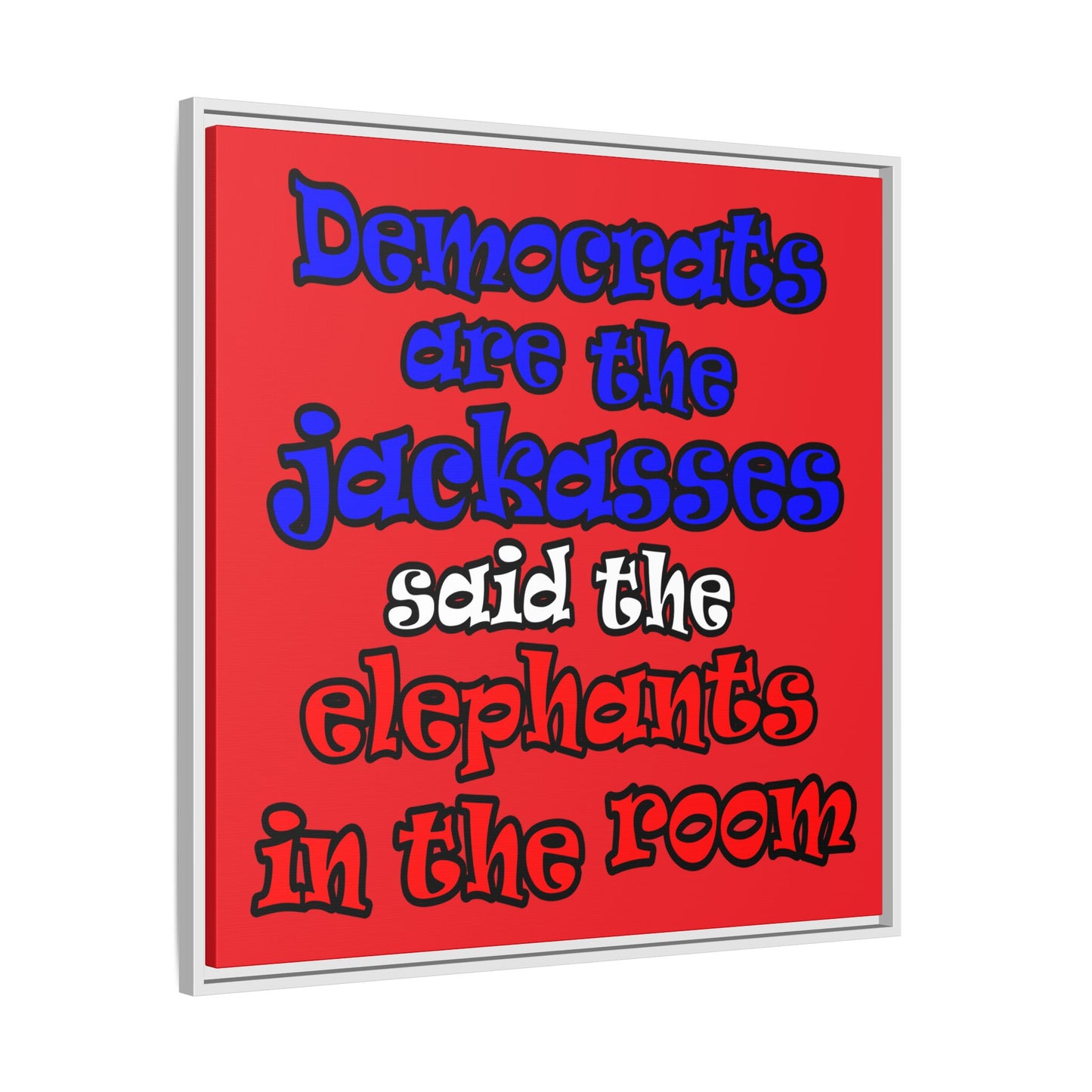 donkeys and elephants - framed canvas art (red)