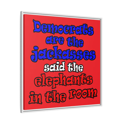 donkeys and elephants - framed canvas art (red)