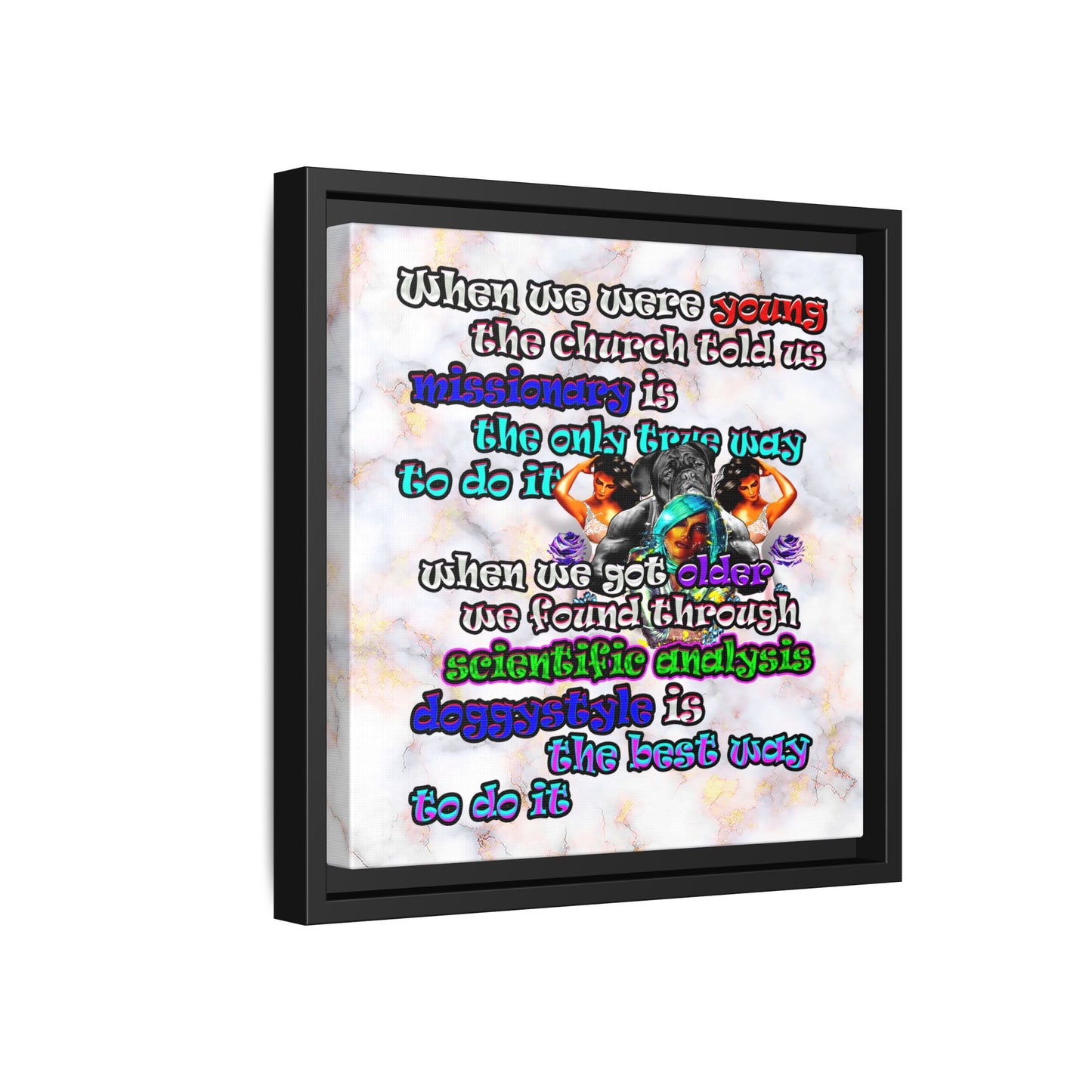 doggystyle - framed canvas art (white marble)