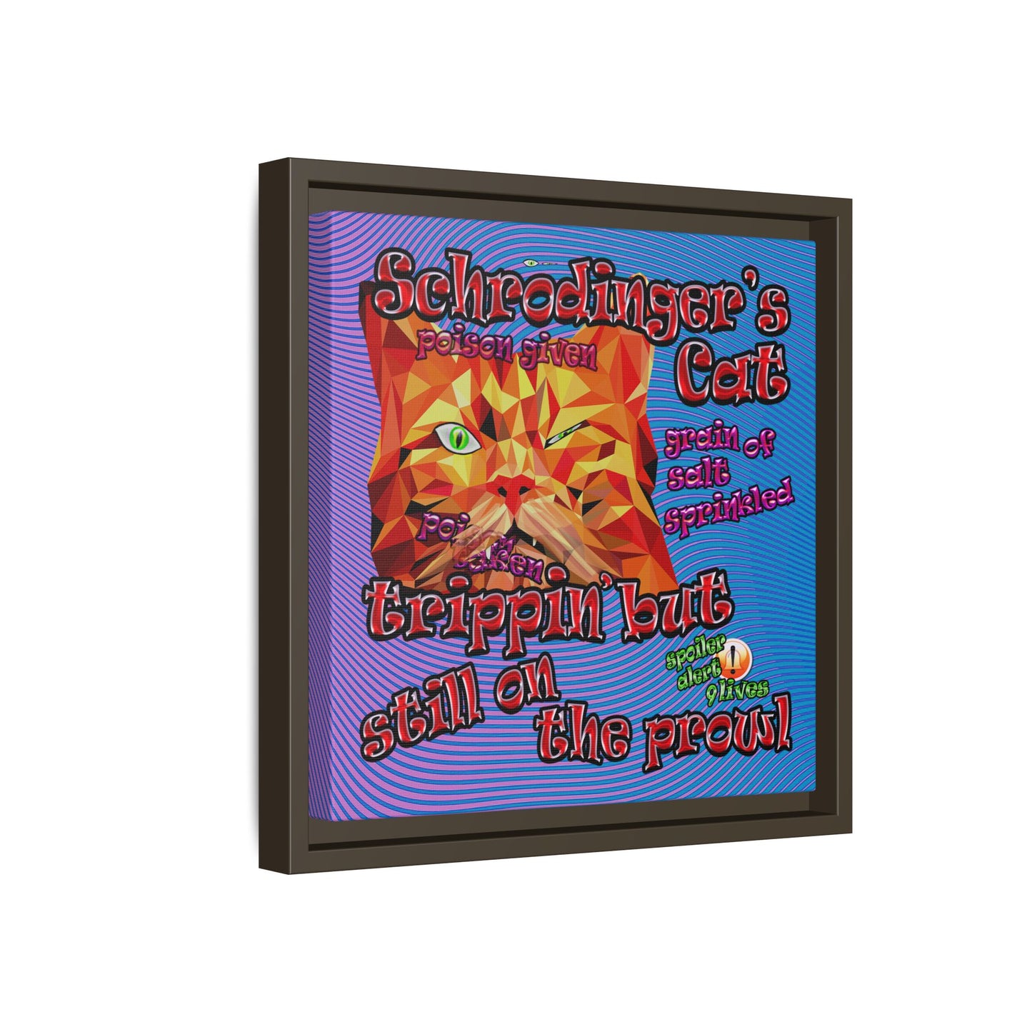 schrodinger's cat - framed canvas art (light blue-purple wave)