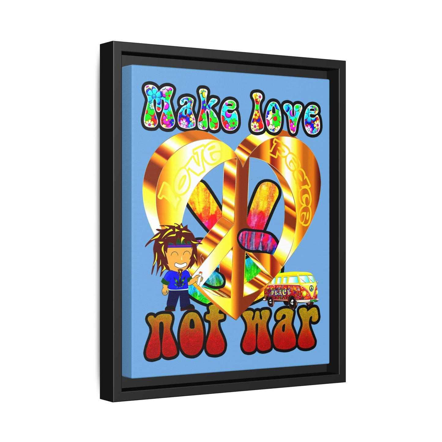 love peace - framed canvas art (light blue)