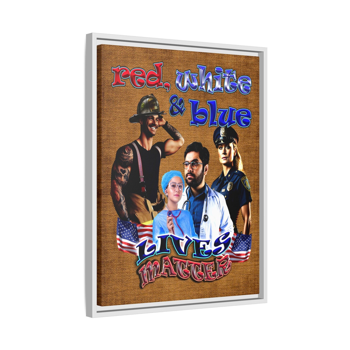 rw&b lives matter - framed canvas art (brown papyrus)
