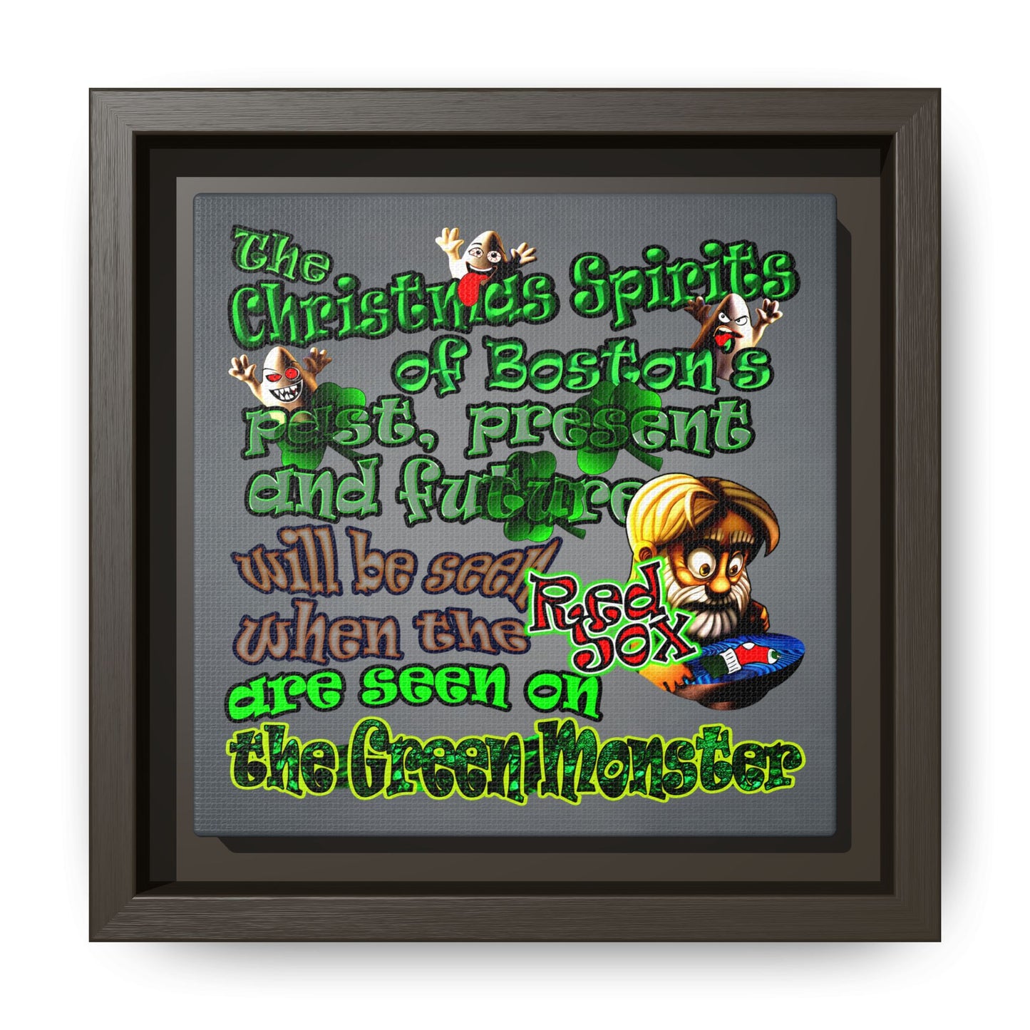 christmas spirits of boston - framed canvas art (grey-light grey)
