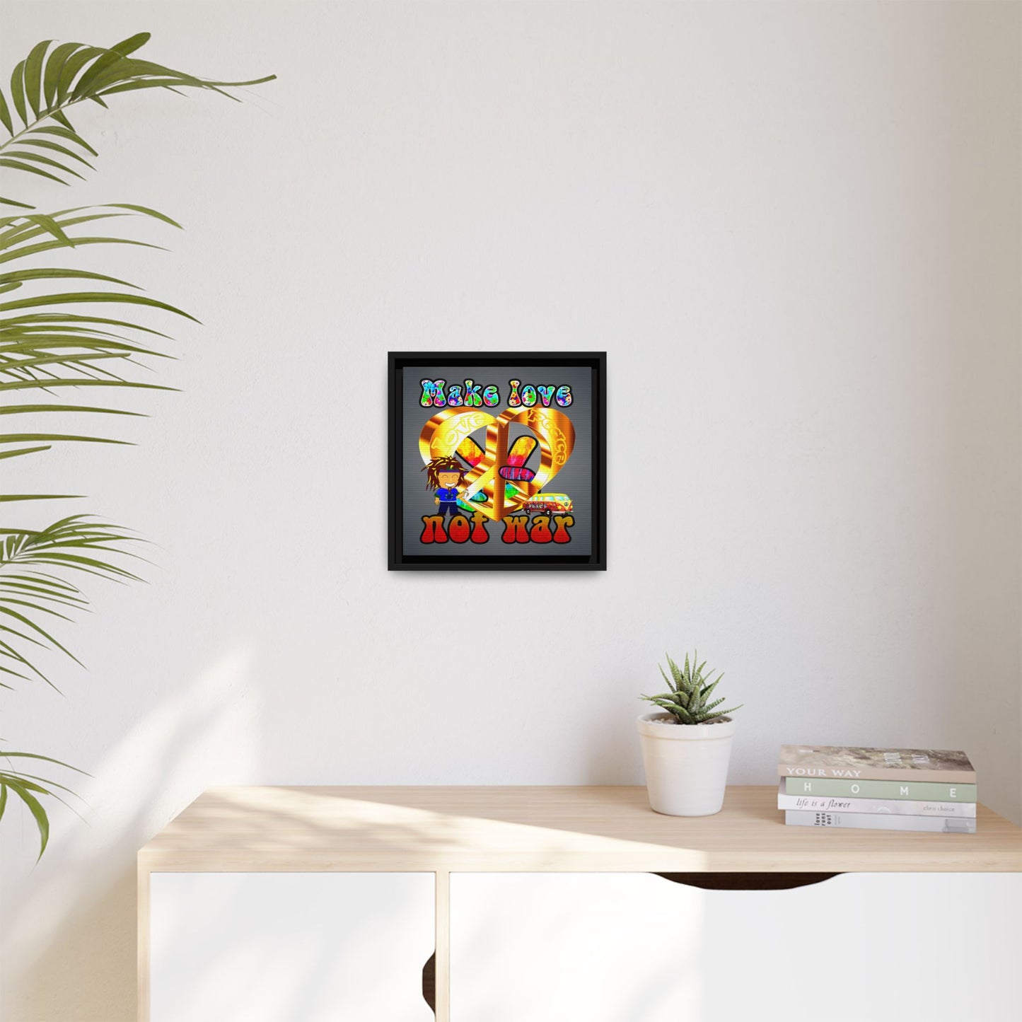 love peace - framed canvas art (grey-light grey)
