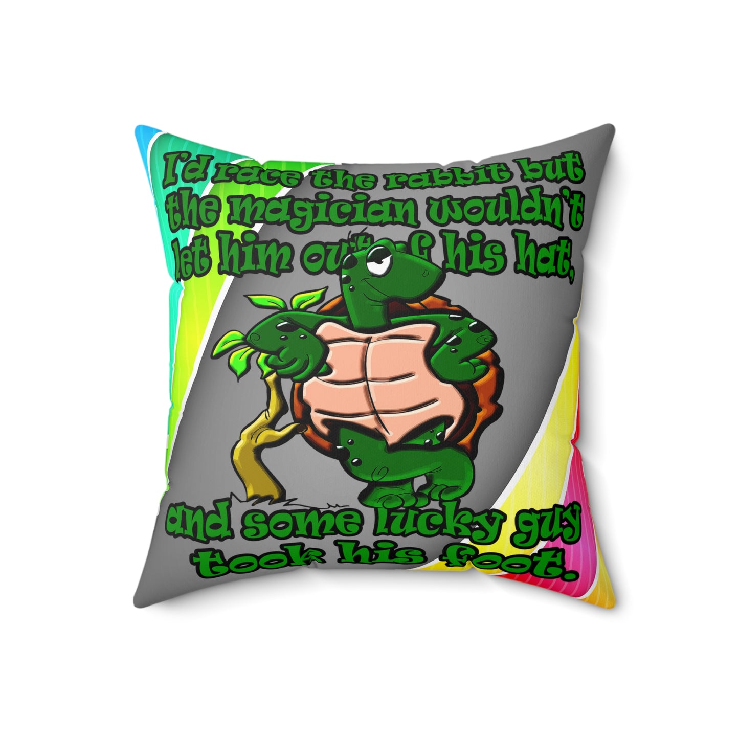 turtle race - Spun Polyester Square Pillow - (rainbow split)