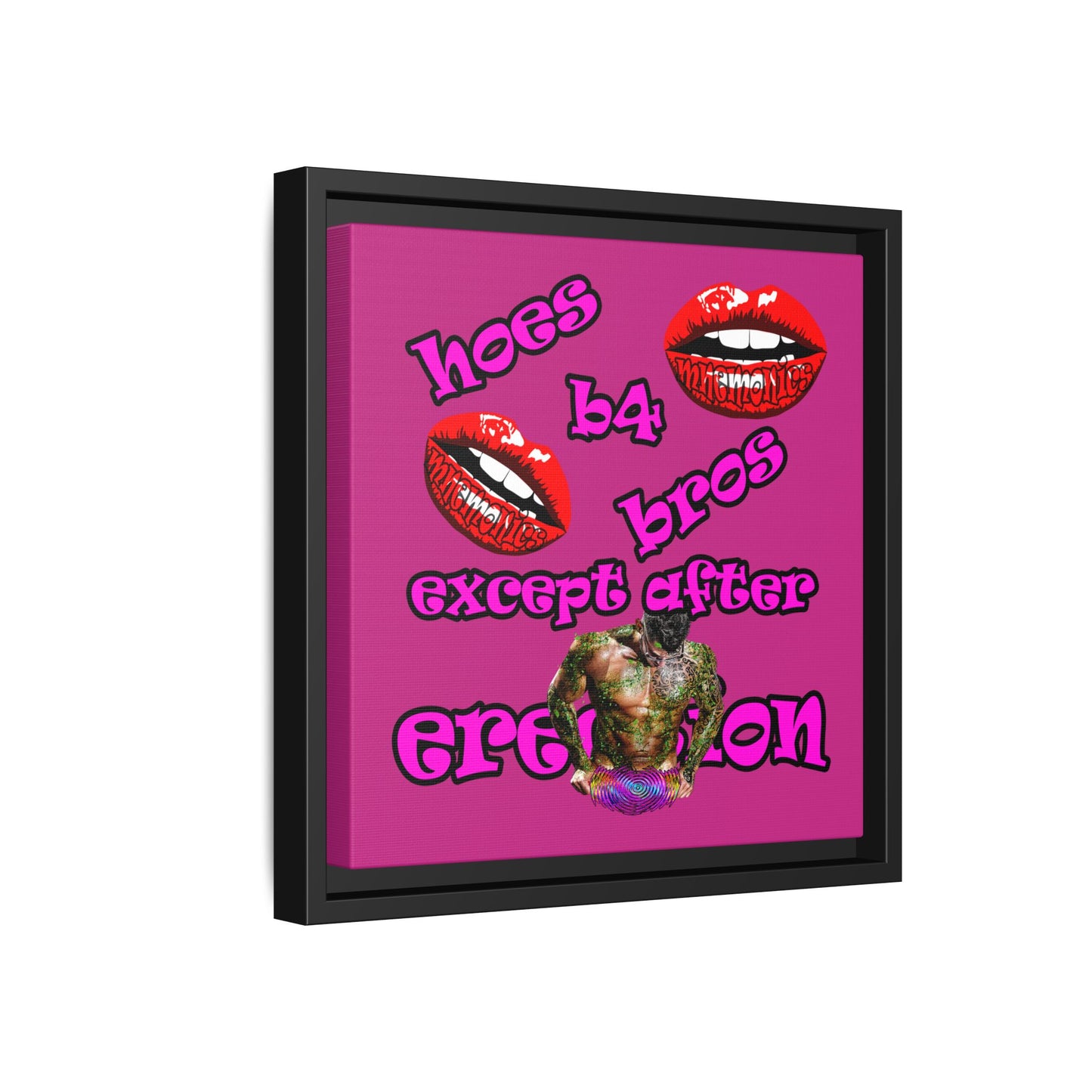 hoes b4 bros - framed canvas art (pink)