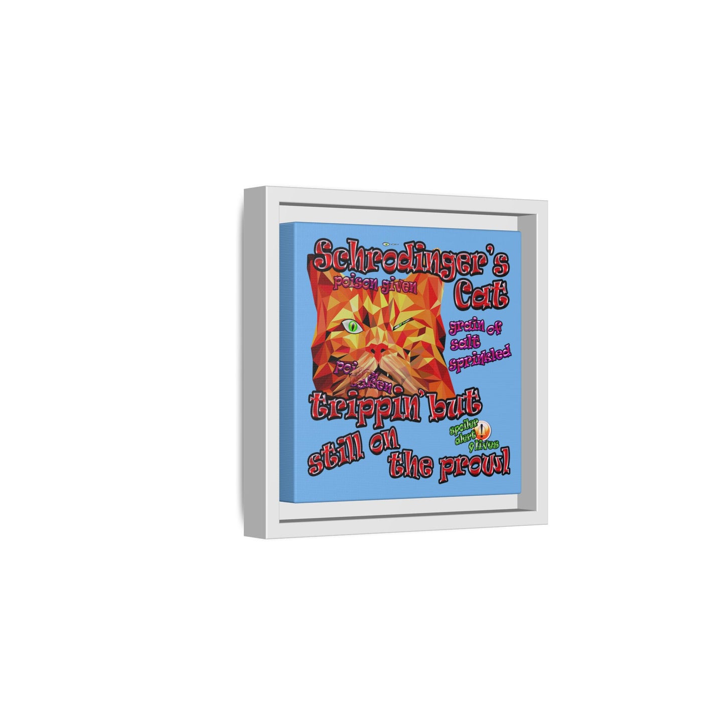 schrodinger's cat - framed canvas art (light blue)
