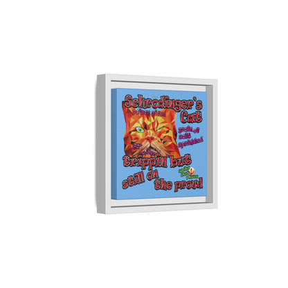 schrodinger's cat - framed canvas art (light blue)