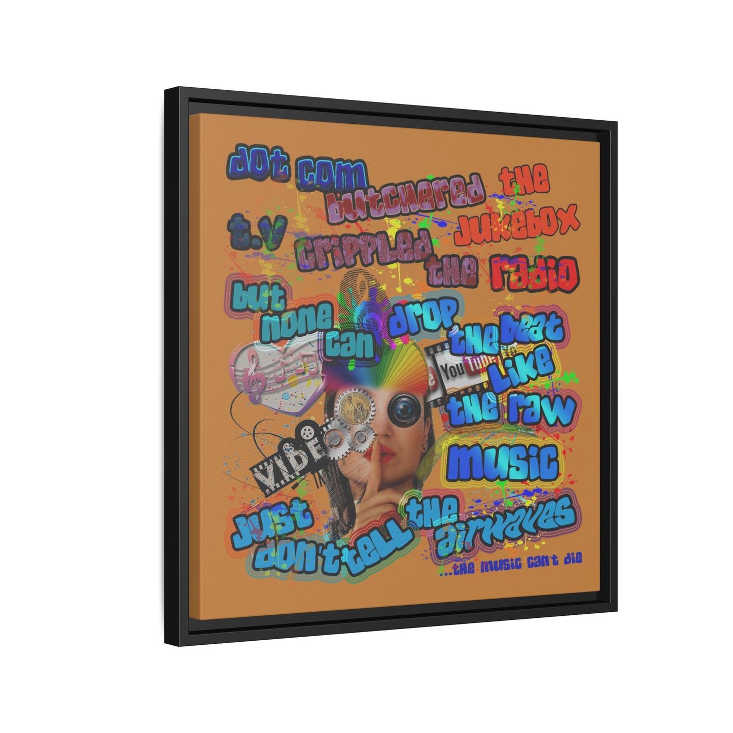 drop the beat - framed canvas art (light brown)