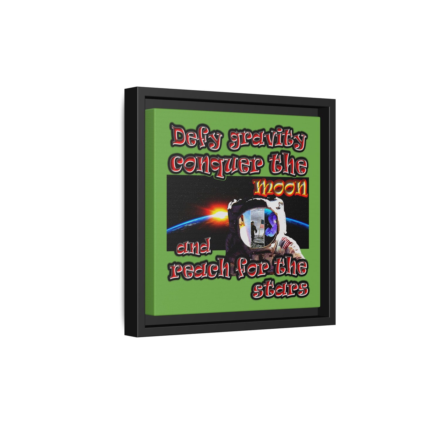 defy conquer reach - framed canvas art (green)