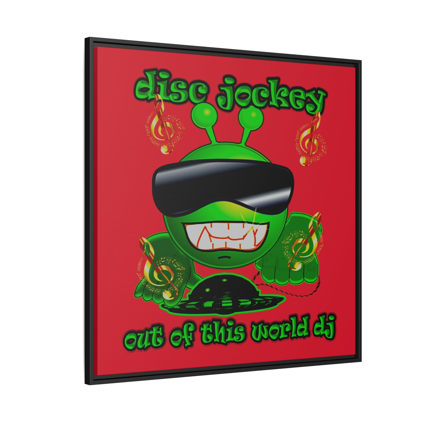 disc jockey - framed canvas art (dark red)