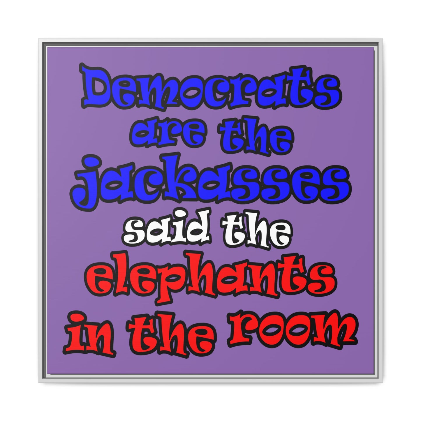donkeys and elephants - framed canvas art (light purple)