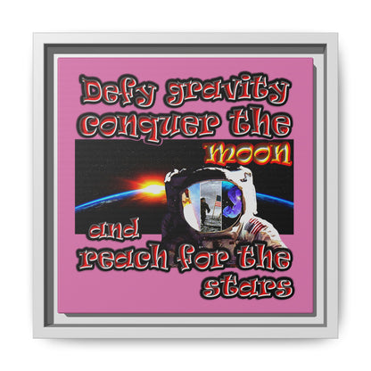 defy conquer reach - framed canvas art (light pink)