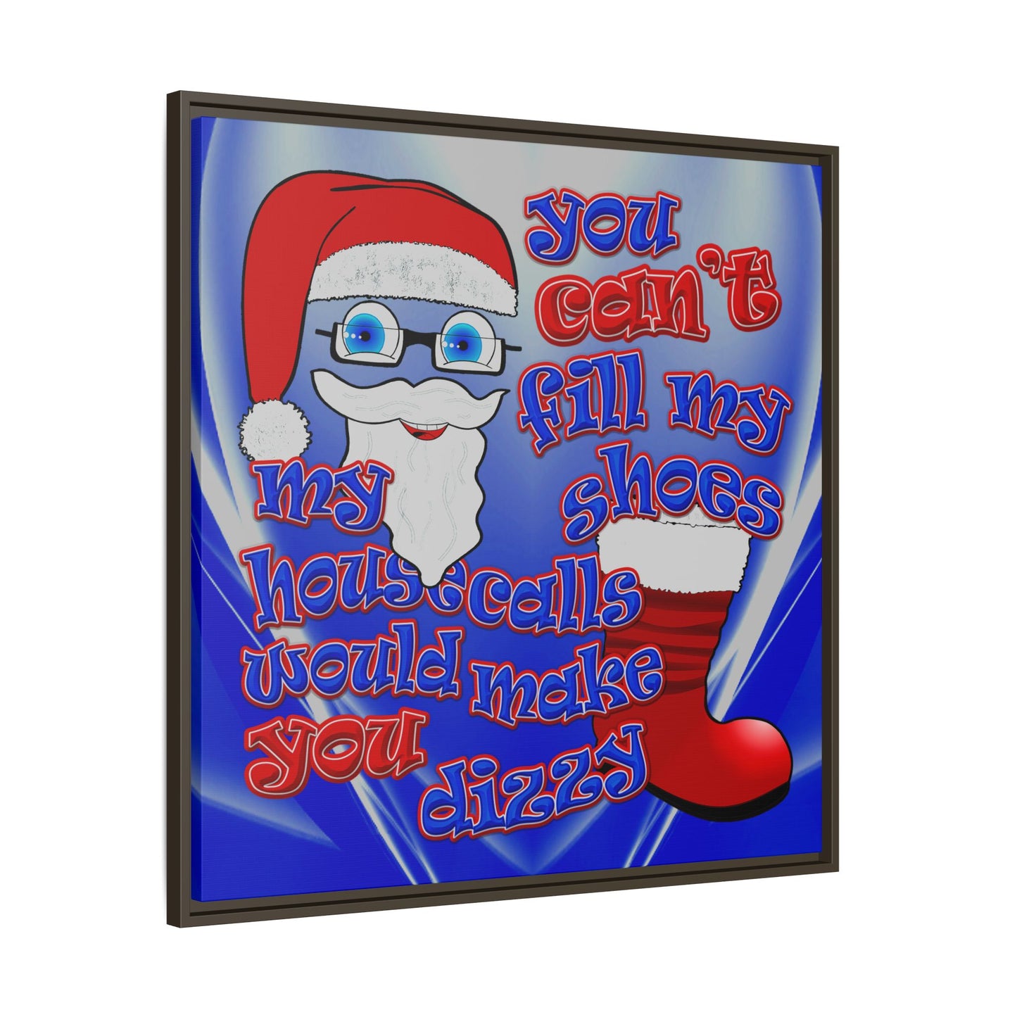 santa's shoes - framed canvas art (blue-white wave)