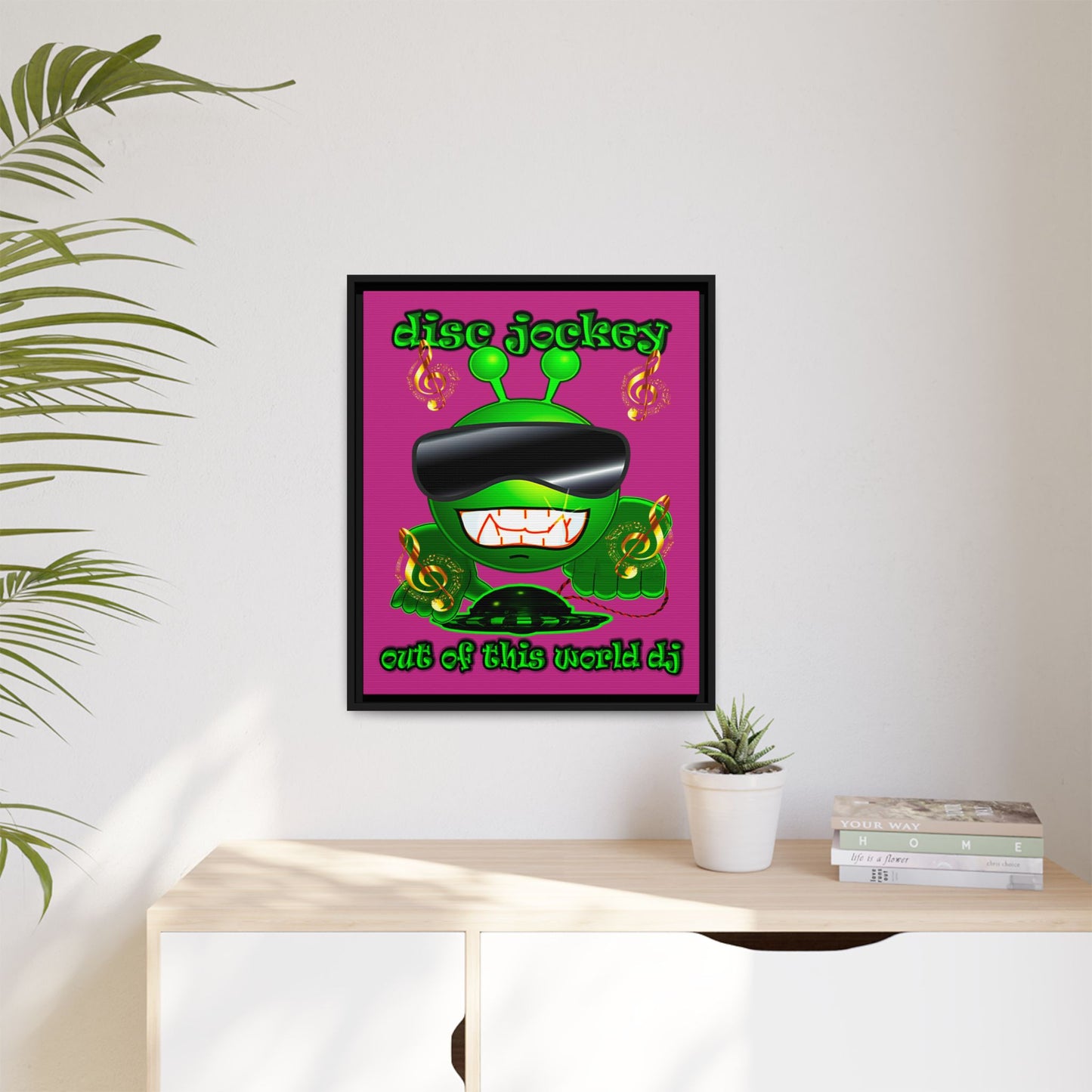 disc jockey - framed canvas art (pink)