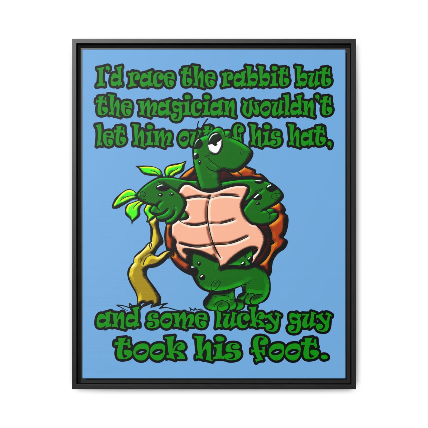 turtle race - framed canvas art (light blue)