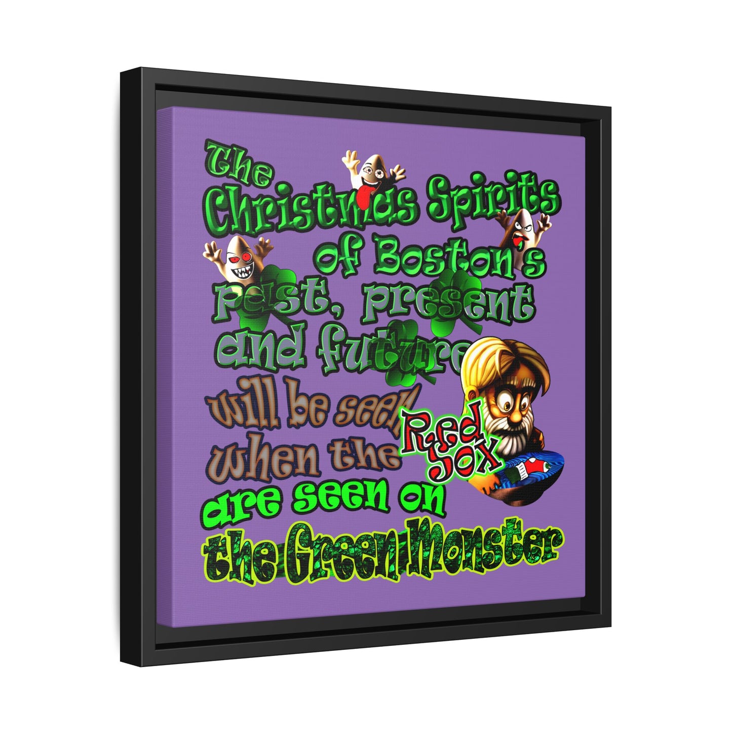 christmas spirits of boston - framed canvas art (light purple)