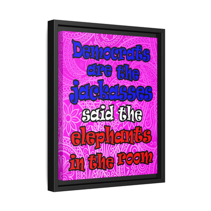 donkeys and elephants - framed canvas art (pink swirl)