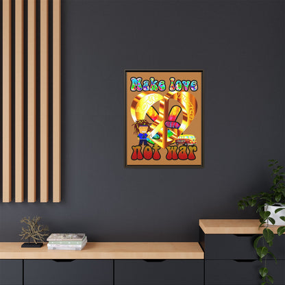 love peace - framed canvas art (light brown)