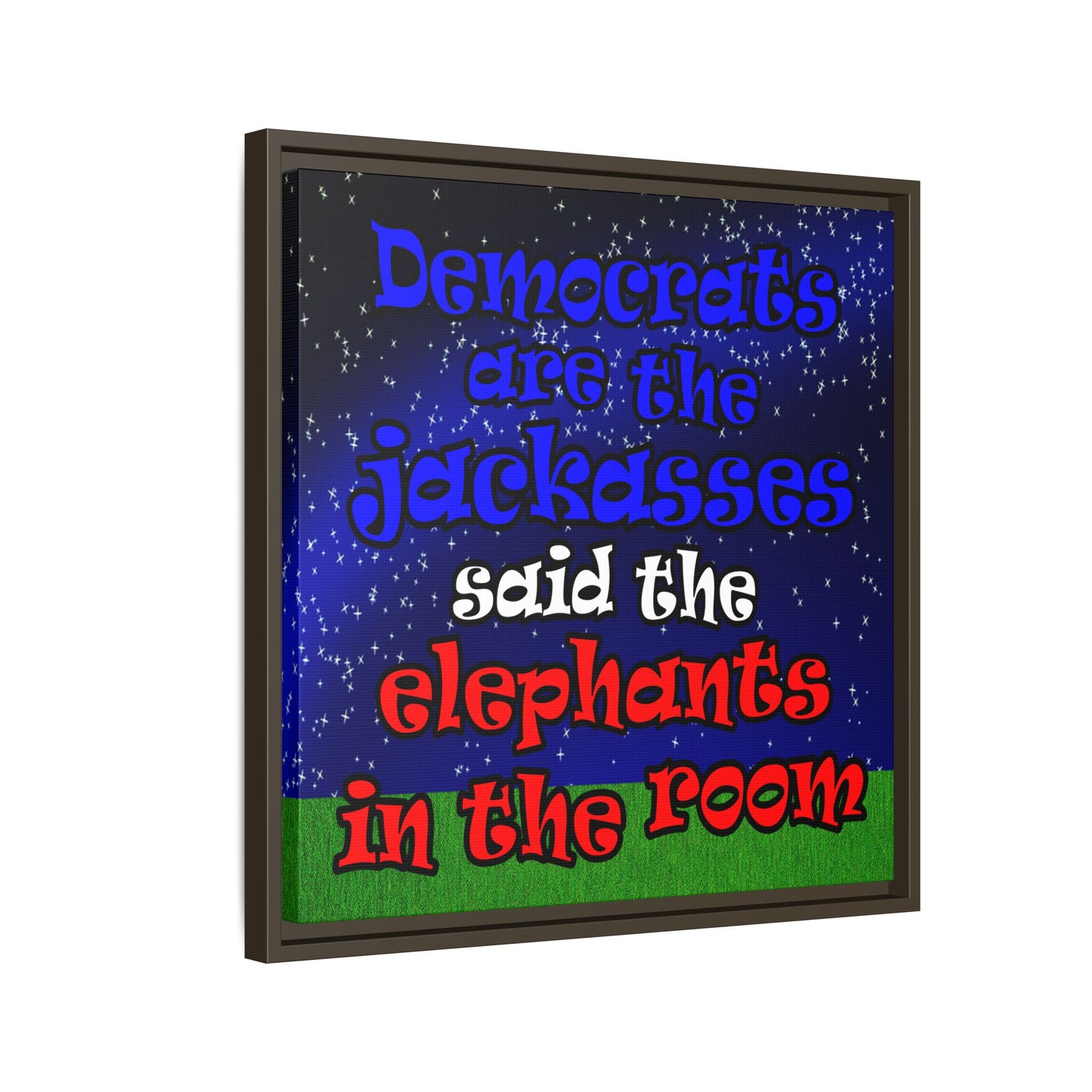 donkeys and elephants - framed canvas art ('snoops' background)