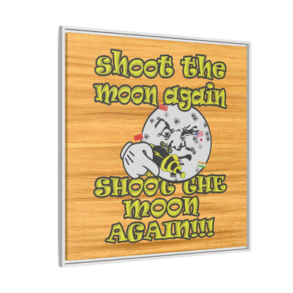 shoot the moon again - framed canvas art (butterscotch wood finish)