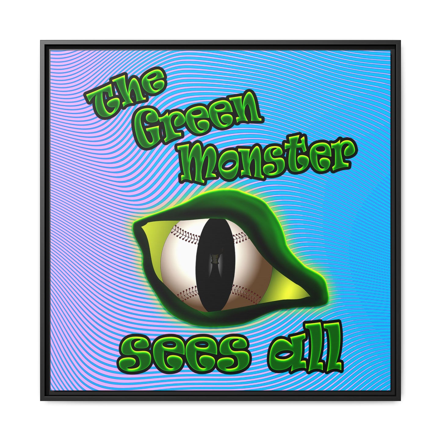 green monster - framed canvas art (light blue-purple wave)
