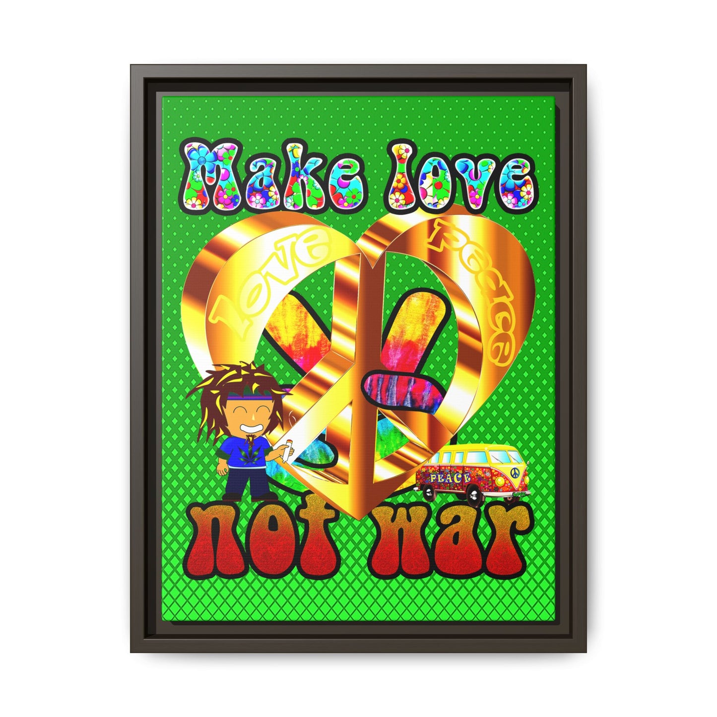 love peace - framed canvas art (logo green)