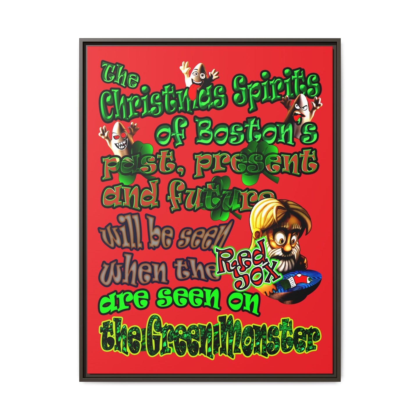christmas spirits of boston - framed canvas art (red)