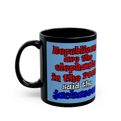 donkeys and elephants - Black Mug (light blue)