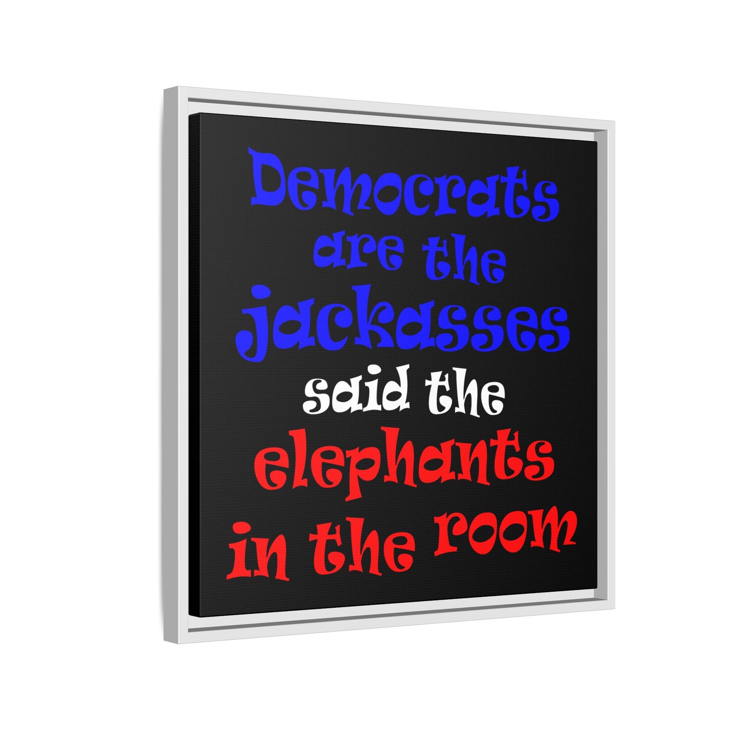 donkeys and elephants - framed canvas art (black)