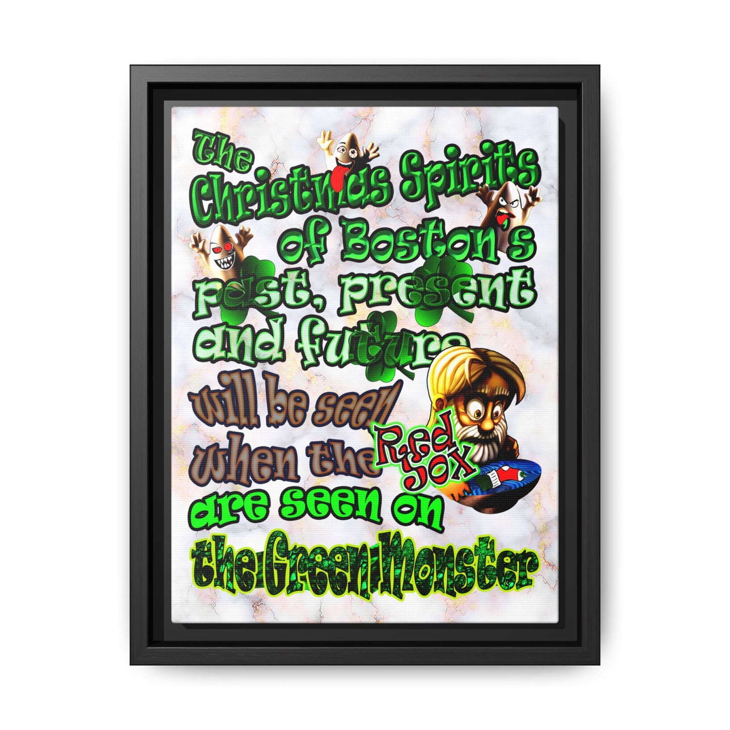christmas spirits of boston - framed canvas art (white marble)
