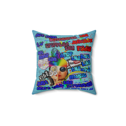drop the beat - Spun Polyester Square Pillow - (faded blue)