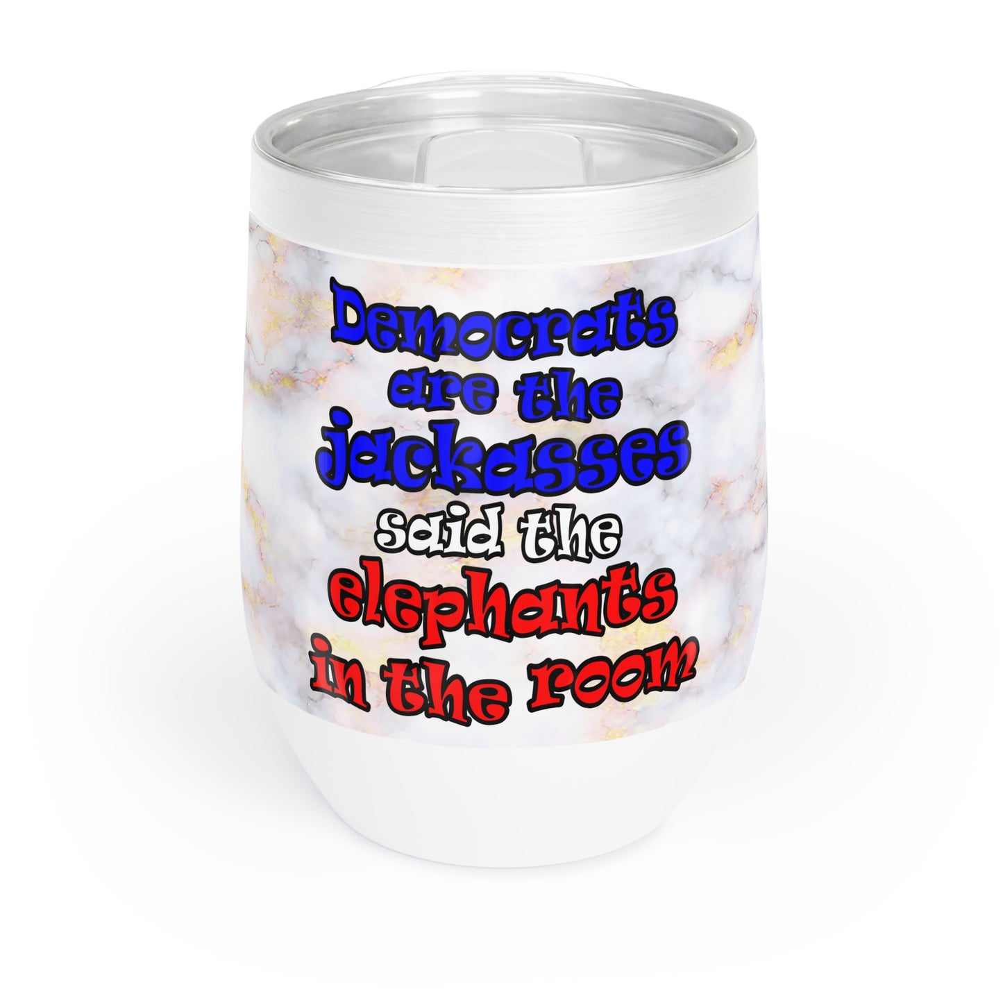 donkeys and elephants - Chill Wine Tumbler (white marble)