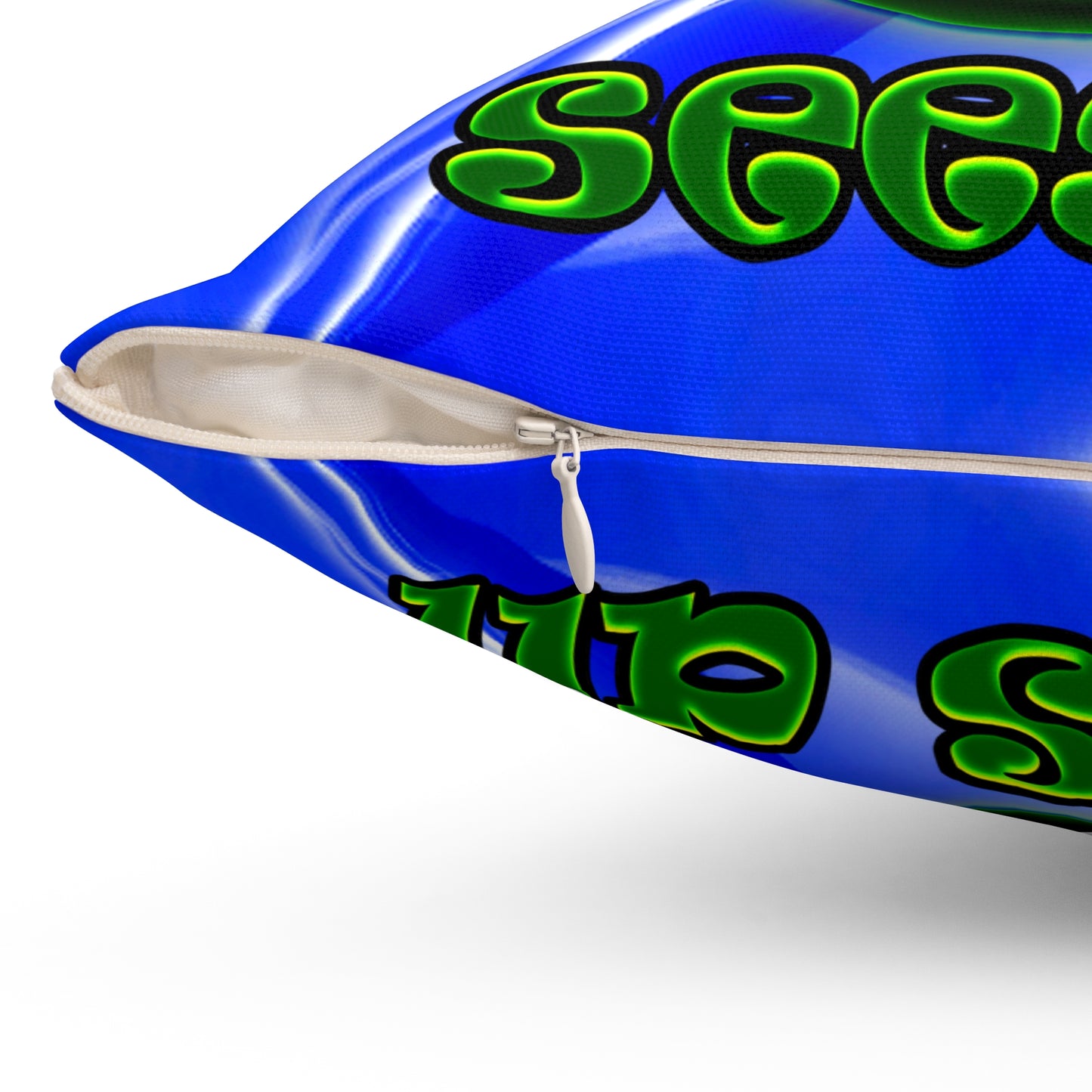 green monster - Spun Polyester Square Pillow - (blue-white wave)