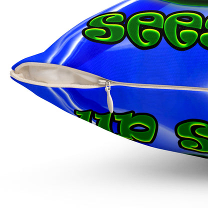 green monster - Spun Polyester Square Pillow - (blue-white wave)