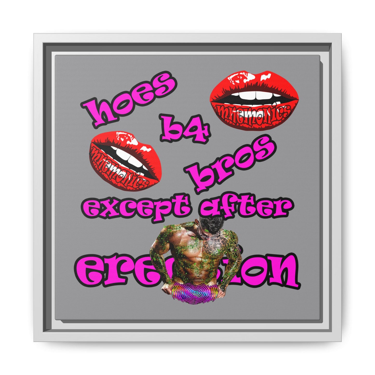 hoes b4 bros - framed canvas art (grey)
