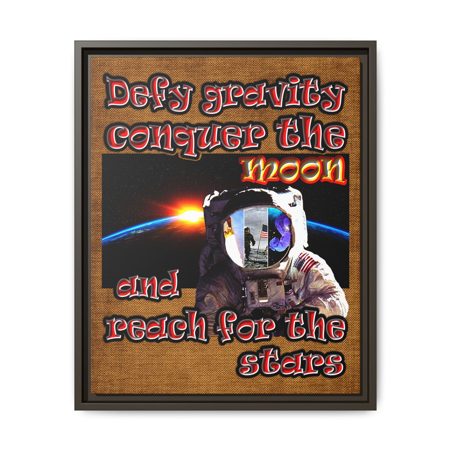 defy conquer reach - framed canvas art (brown papyrus)