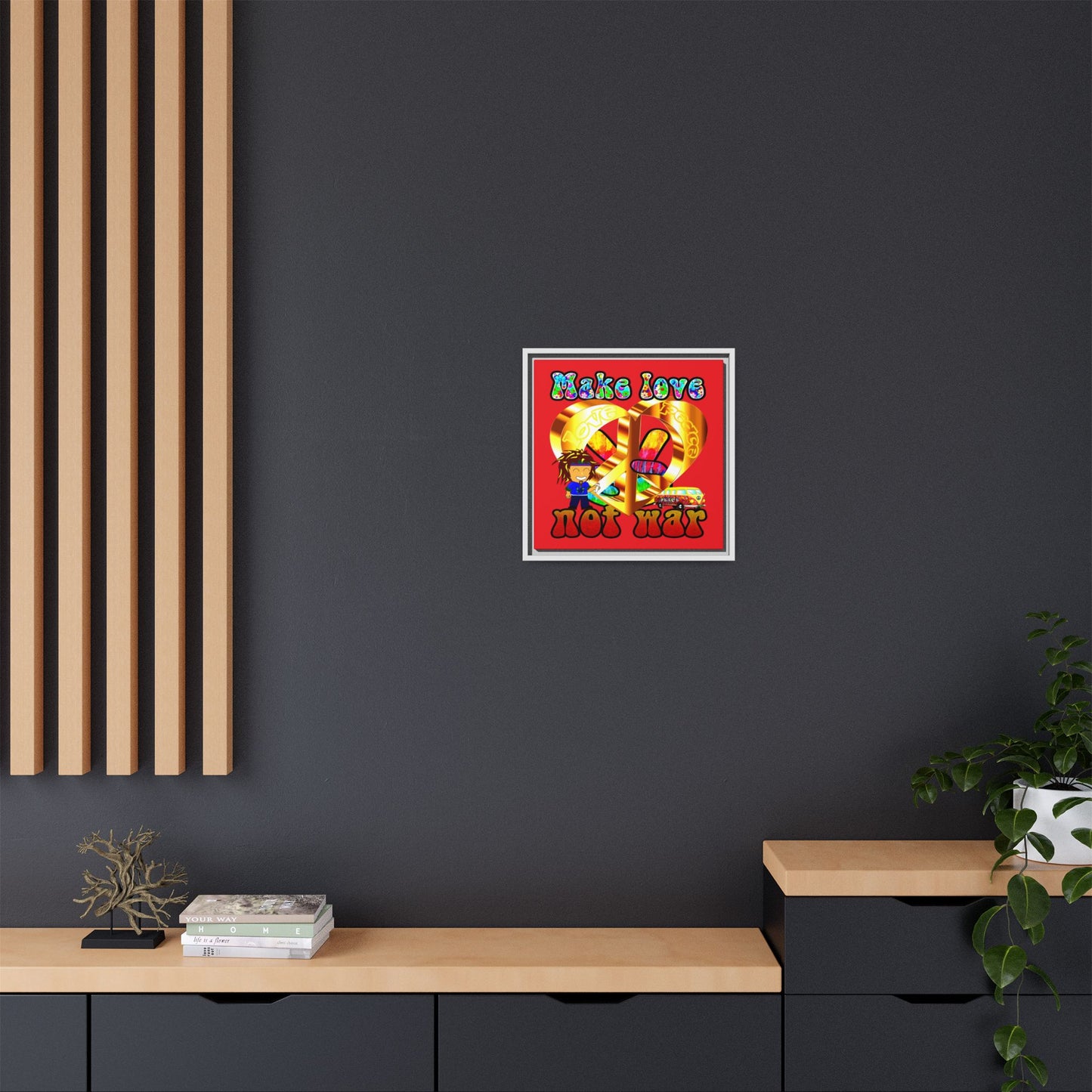 love peace - framed canvas art (red)