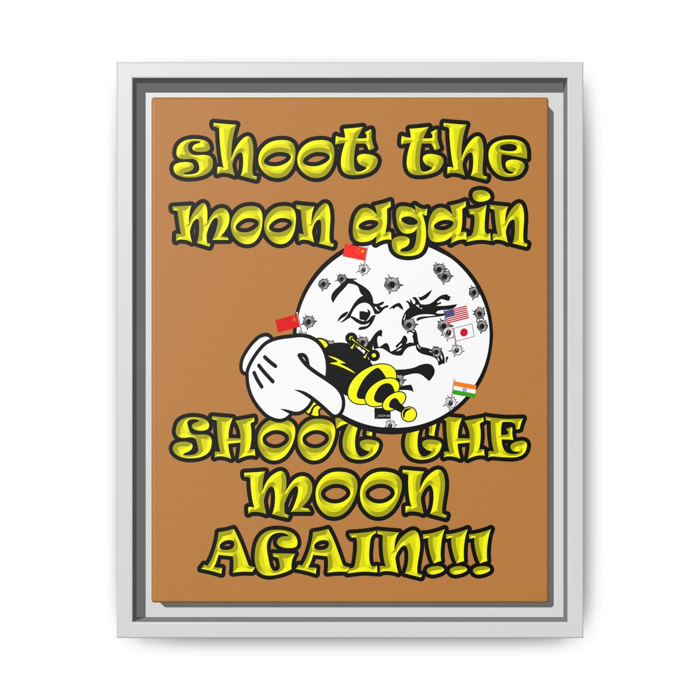 shoot the moon again - framed canvas art (light brown)